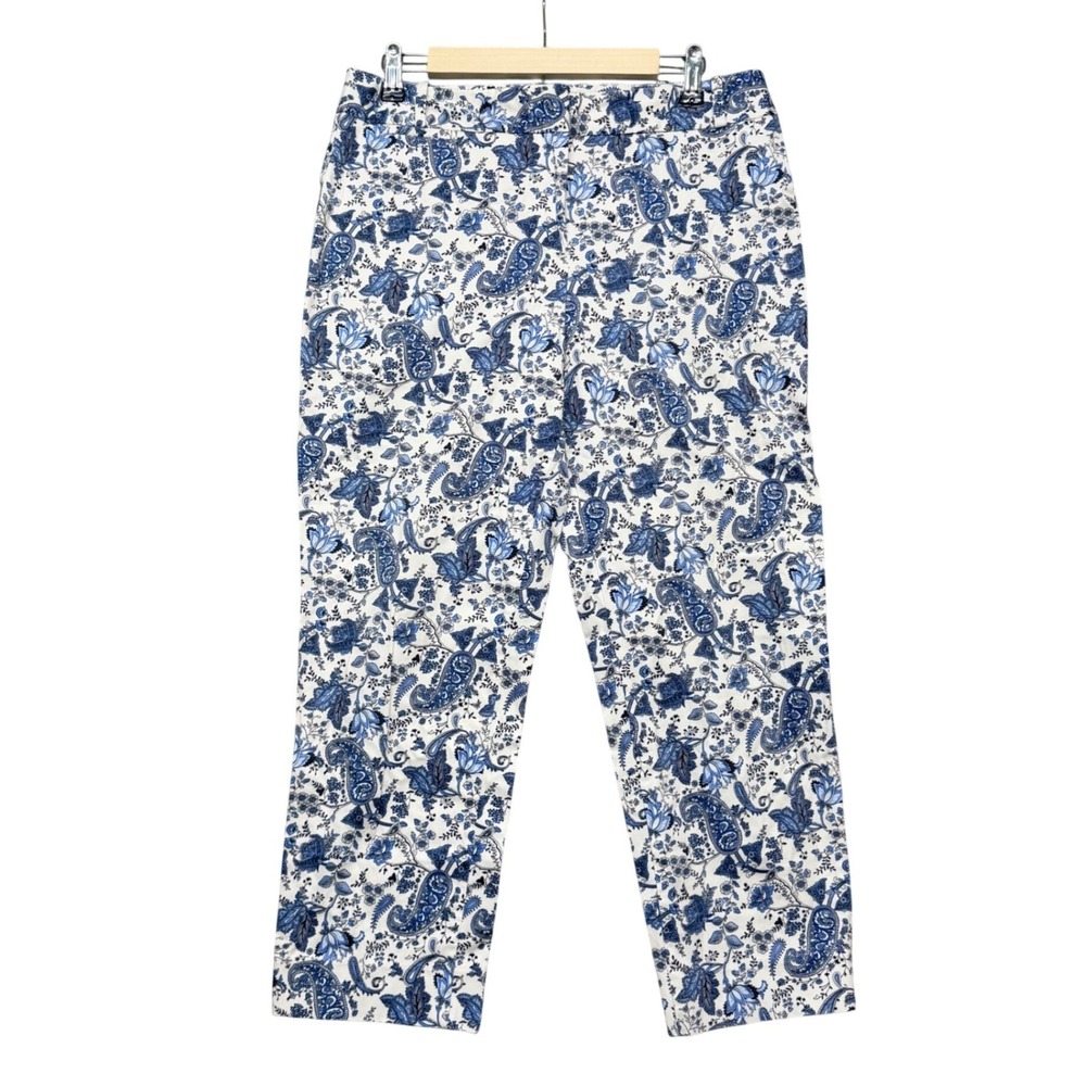 Talbots Pants Women 10 Blue White Paisley Floral Signature Stretch Cropped Beach